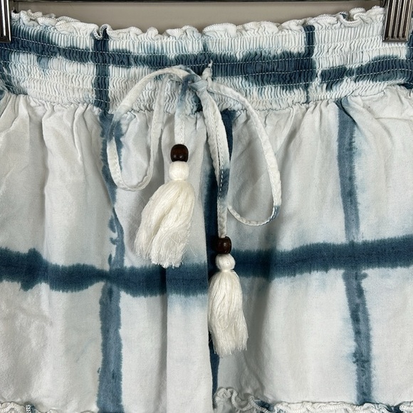 Anthropologie PILCRO Tie Dye Mini Skirt Blue White Tie Waist Tiered Sz S - Picture 5 of 15
